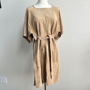 VTG Beged-Or Israel Suede Leather Belted Split Hem Belted Relaxed Neutral Tunic‎
